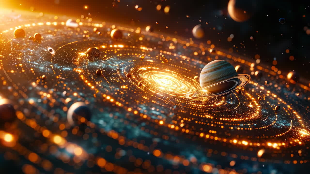 Exploring the beauty of our solar system. A stunning view of the solar system with planets and glowing stars creating a vibrant cosmic scene full of wonder