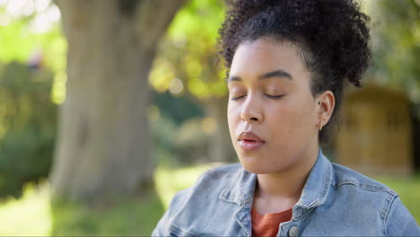 Yoga-meditation,-face-and-nature-woman-meditate