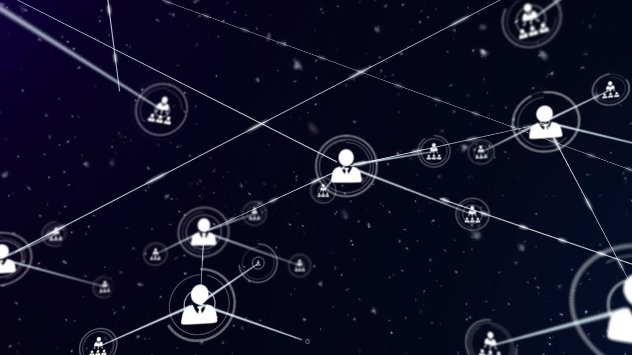 animación de la red de conexiones con iconos en fondo negro