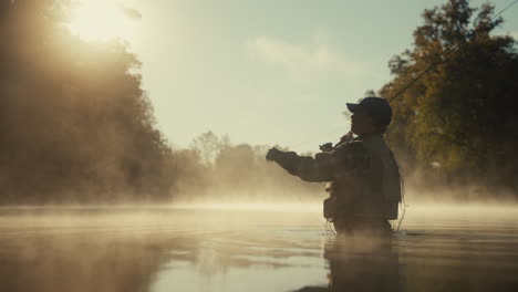 sunrise fly fishing in the fog