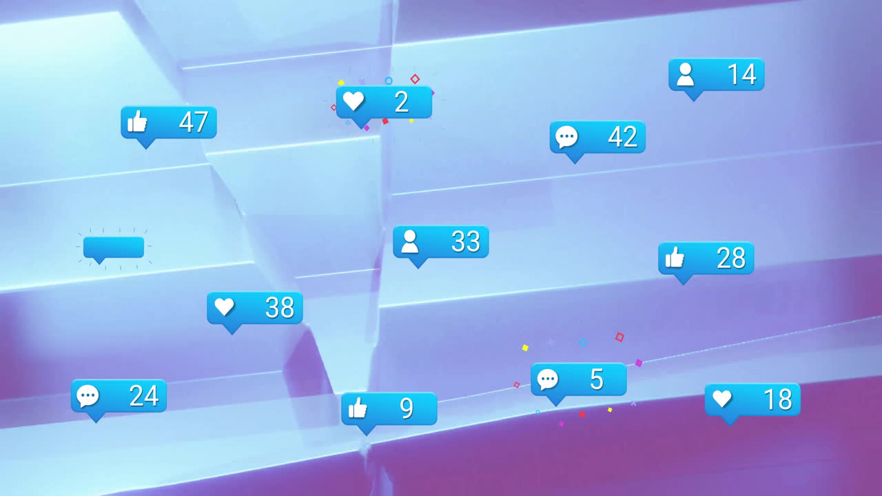 소셜 미디어 알림: 추상적인 파란색과 보라색 배경 위의 애니메이션