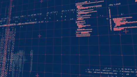 Animation-Der-Datenverarbeitung-über-Gitter-Auf-Blauem-Hintergrund