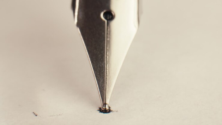 Close-up of a Fountain Pen Nib with Ink on Paper