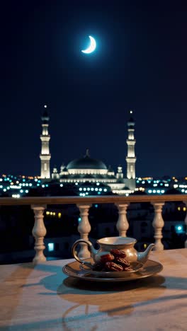 ramadan night view with dates and mosque