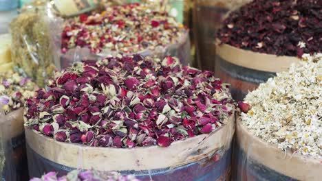 dried flowers and spices in a market