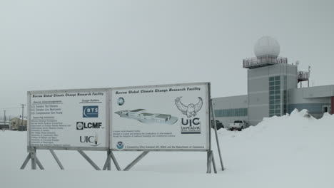 utqiagvik arctic global climate change research facility sign near utqiagvik at point barrow in the arctic circle