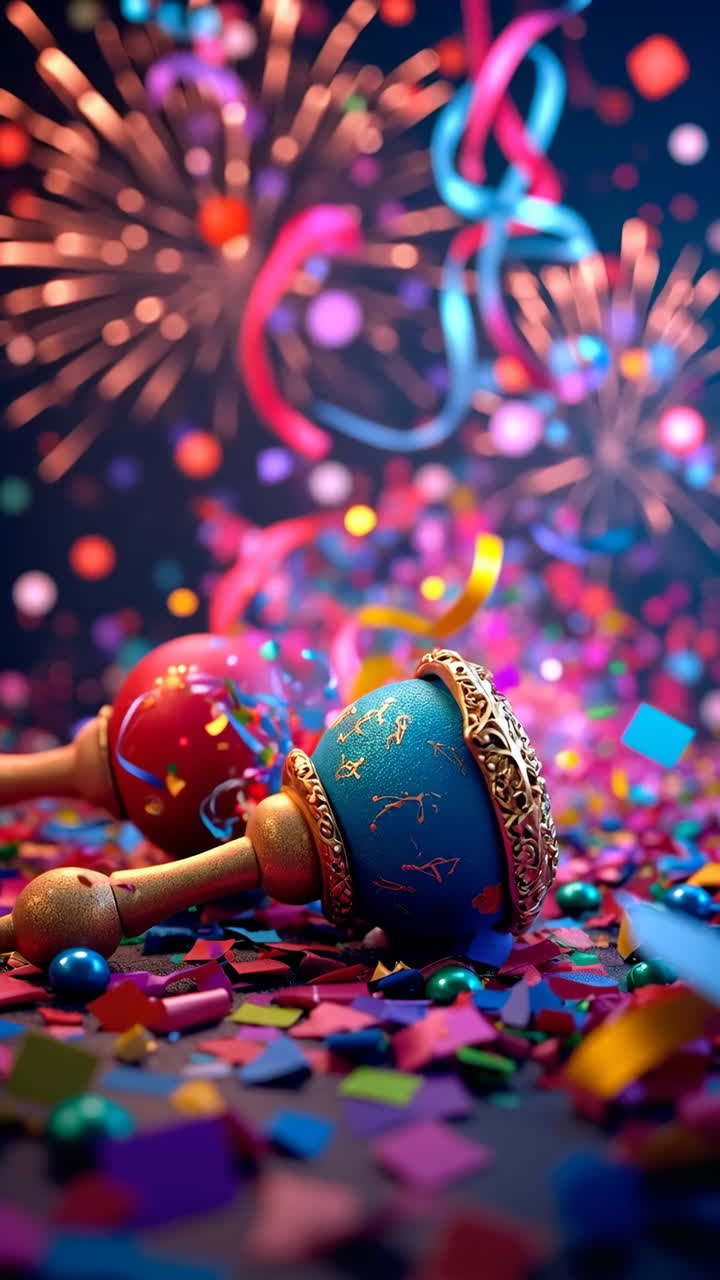 Farverig fest med maracas og konfetti