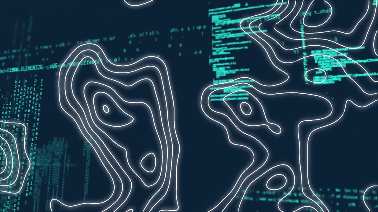 어두운 배경 위의 데이터 처리 및 연결 네트워크의 애니메이션