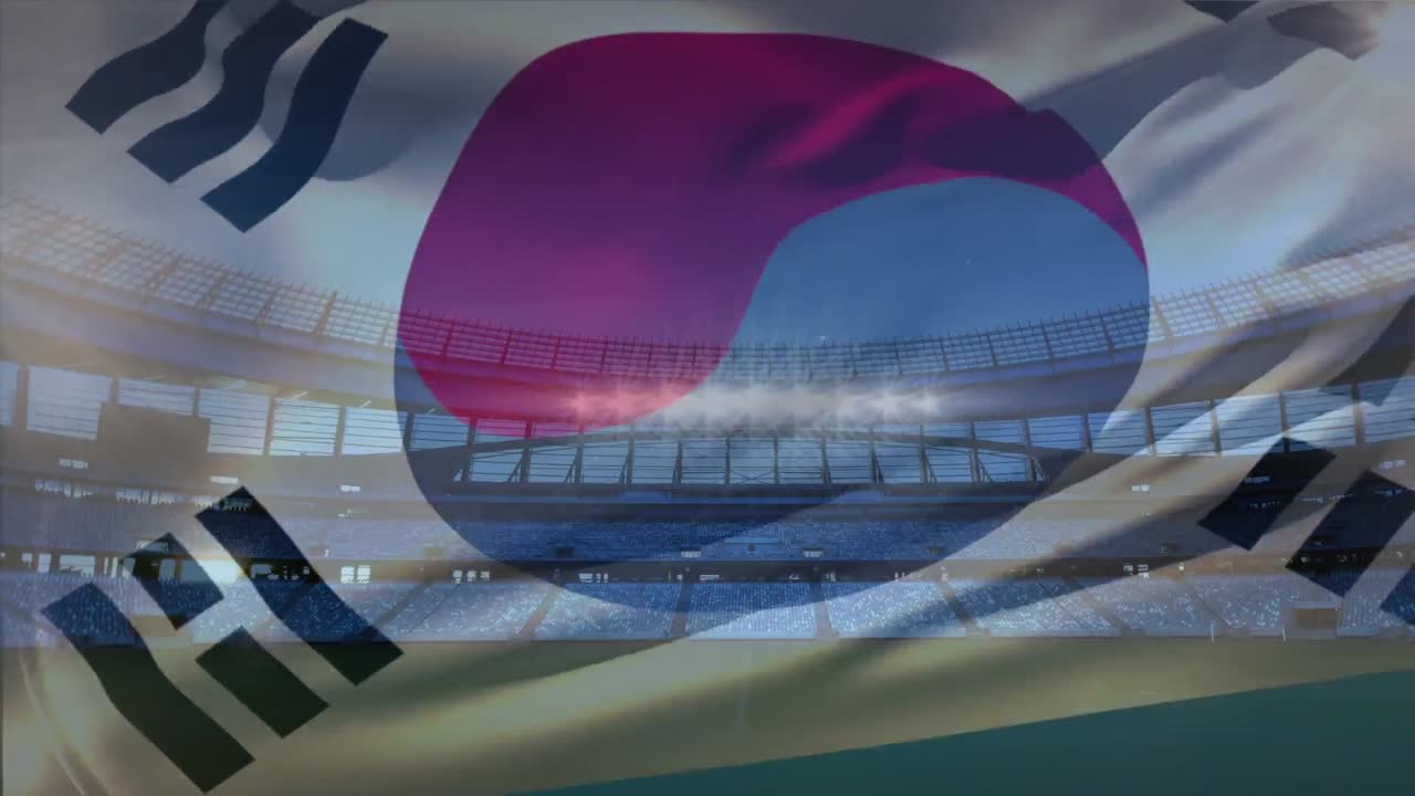 경기장 앞 에서  ⁇ 발 이 날아다니고 있다