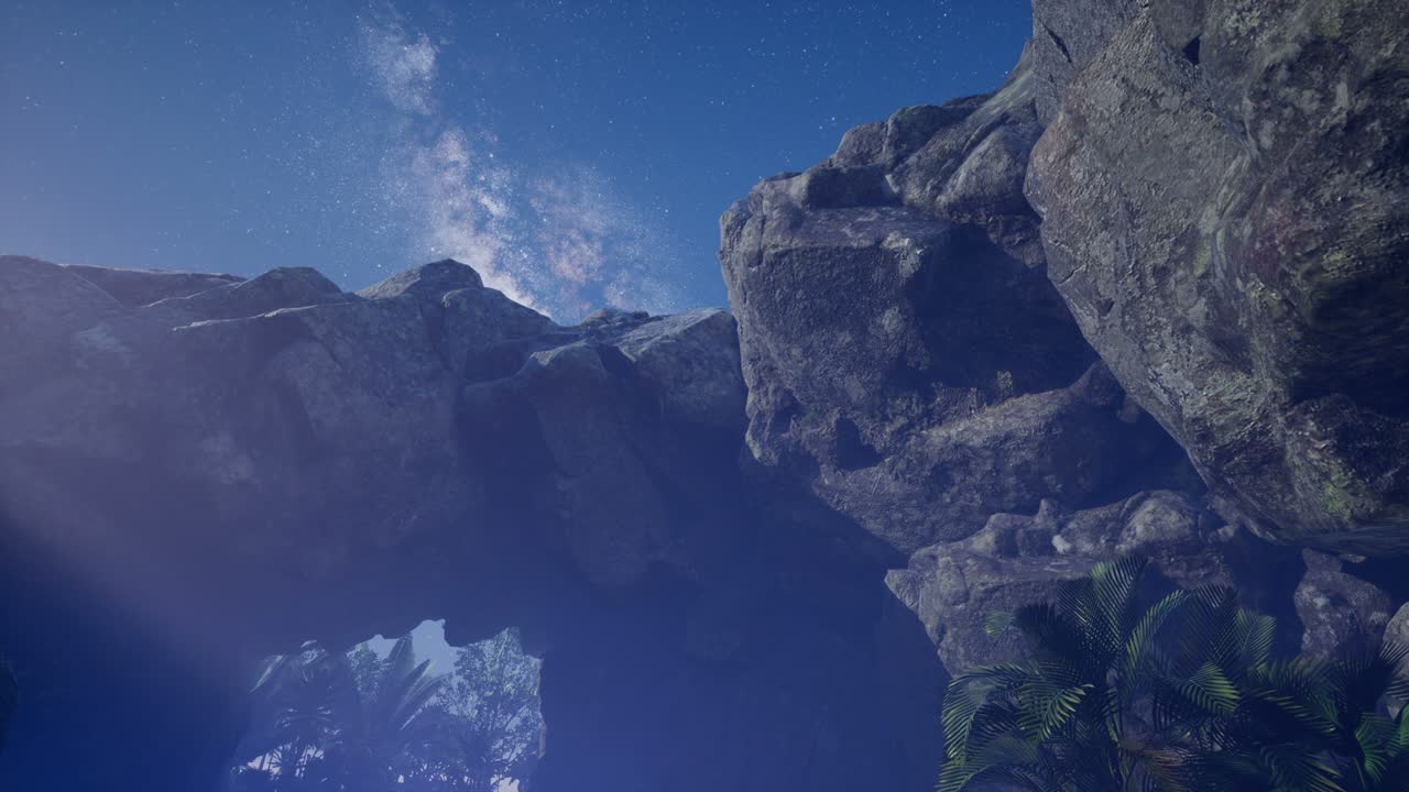 4k 천체 사진은 모래석 협곡 벽을 가로질러 별의 흔적을 보여줍니다.