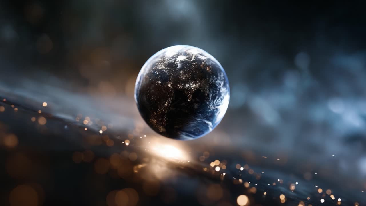 A Stunning Vision of Earth in Space: Capturing the Beauty of Our Planet Amidst Infinite Cosmic Splendor and Glimmering Stardust in a Dynamic Digital Artwork