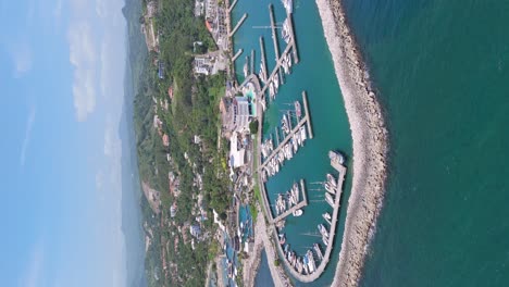 Vertical-View-Of-Marine-Harbour-Of-Ocean-World-Marina-In-Puerto-Plata,-Dominican-Republic