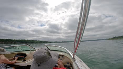 a couple cruising in their sports boat on