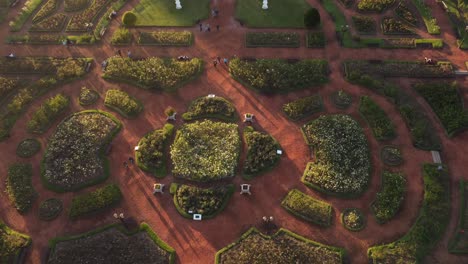 geometric shapes in rosedal of neighborhood palermo at dusk, tres de febrero park, buenos aires