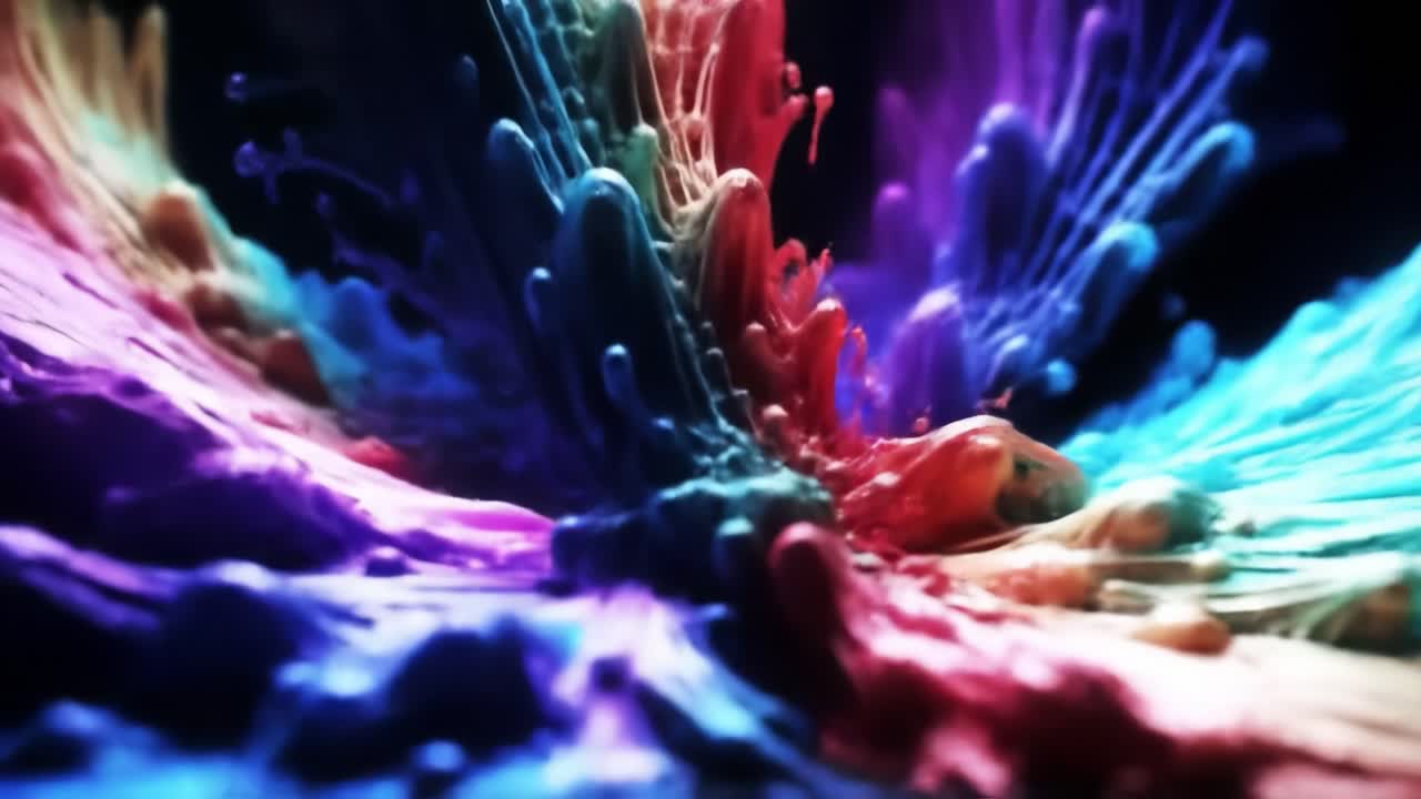 An Exploration of Colorful Liquid Dynamics: Stunning Visuals Capturing the Movement and Interaction of Vibrant Paints in Abstract Formations