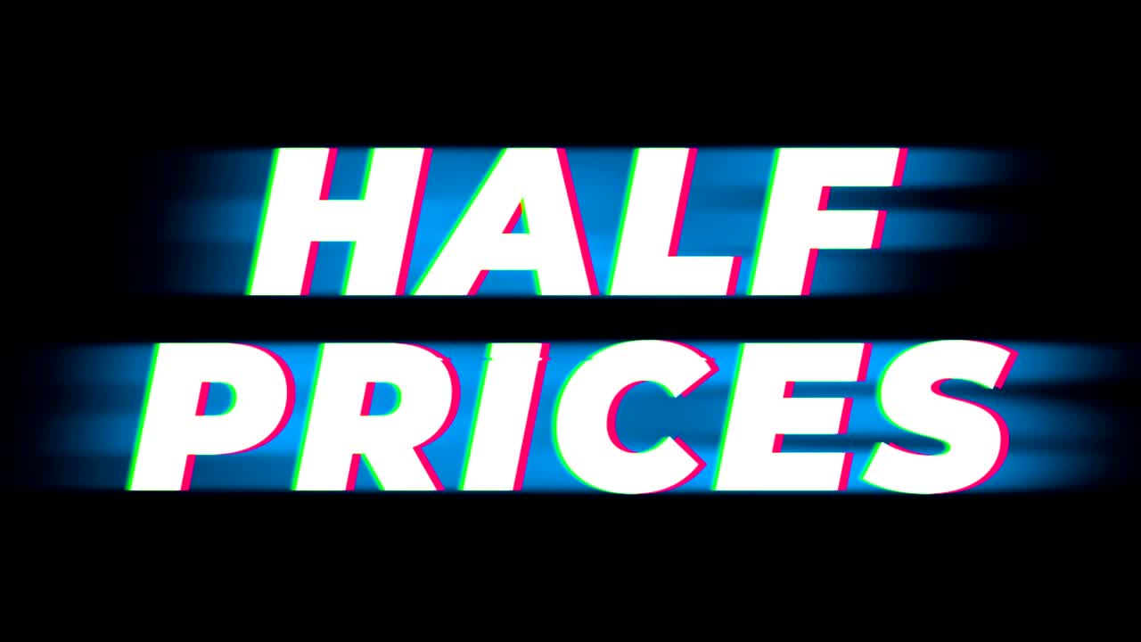 절반 가격 텍스트 빈티지 글리치 효과 프로모션