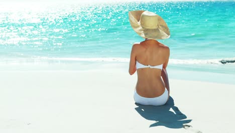 Young-woman-in-bikini-posing-with-hat