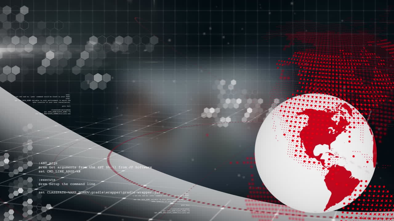 animación del globo y procesamiento de datos sobre personas de negocios en la pantalla.