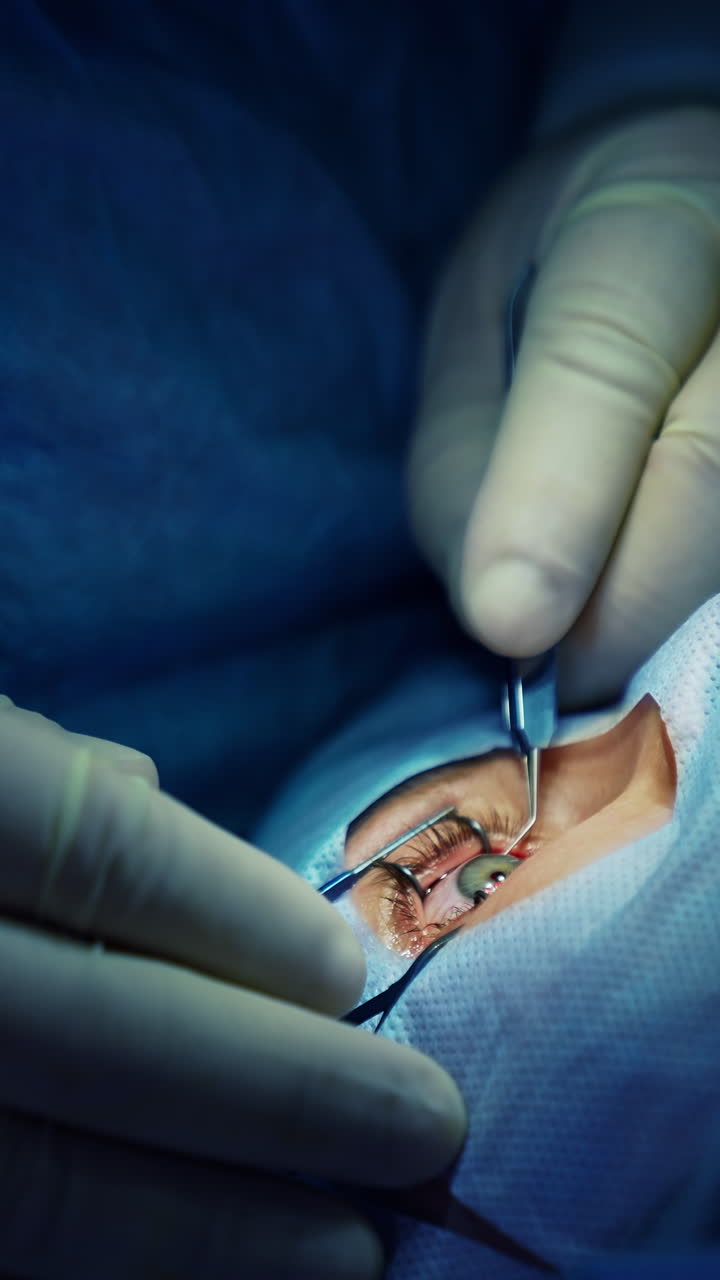 New healthcare cataract surgery. Modern medical laser eye correction. Vertical video