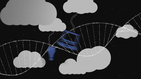 animation of clouds and digital devices connected by dotted lines on dark background