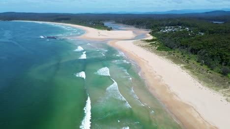 drone aerial scenic shot durras depot beach lake river inlet channel lagoon ocean travel tourism destination holiday south coast travel tourism australia