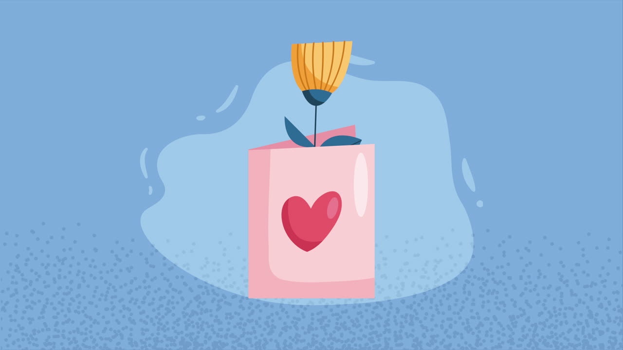 꽃 애니메이션과 함께 컵에 심장 사랑