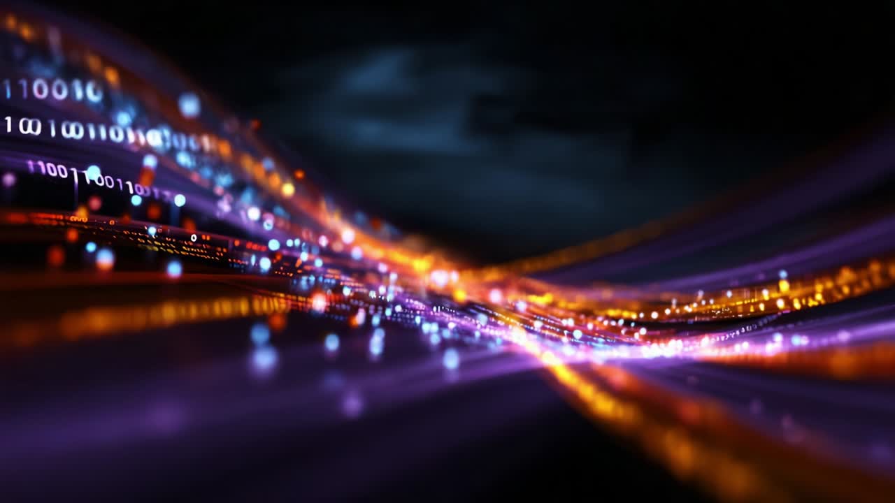 A visually stunning representation of flowing data with vibrant colors and intricate patterns, showcasing the dynamic nature of digital information and the essence of modern technology in a captivating manner
