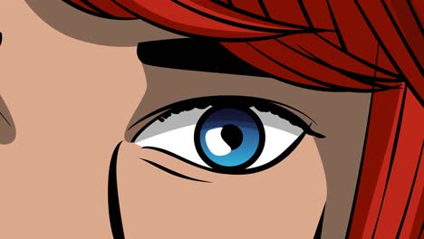 texto en el ojo femenino. animación de dibujos animados de primer plano