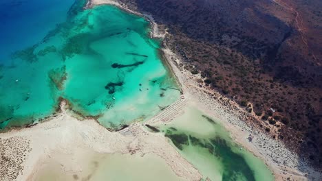 balos beach view from above, pristine beach with transparent blue water, high aerial