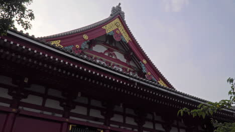 asakusa temple in tokyo, close up pan over roof detail on popular city landmark