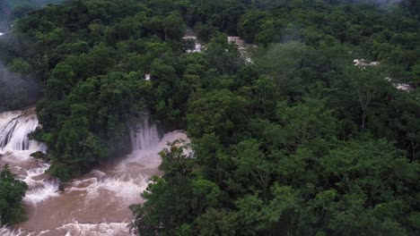 Aerial-jib-down-shot-of-the-river-Xanil-and-the-Agua-Azul-waterfalls-in-the-jungle-of-Chiapas