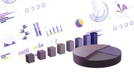 animation of statistics and financial data processing over white background