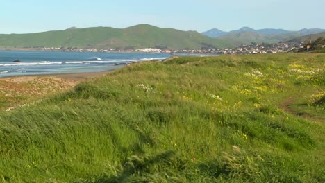 a wide shot of the central california coast near morro bay