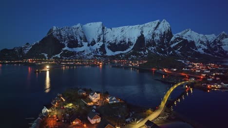 Vista-Aérea-Del-Hermoso-Paisaje-De-Las-Islas-Lofoten-Durante-El-Invierno