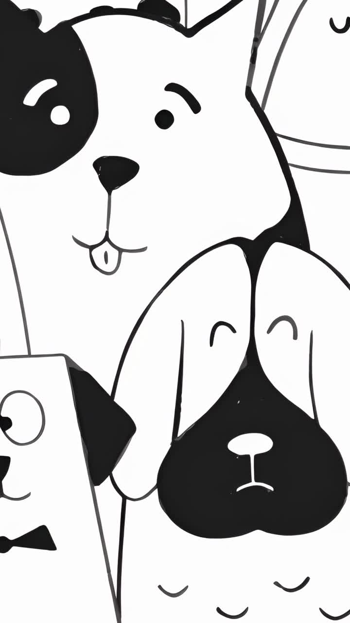 Vertical video: Displaying monochrome wall mural showing dog tongue behind droopy dog on white wall