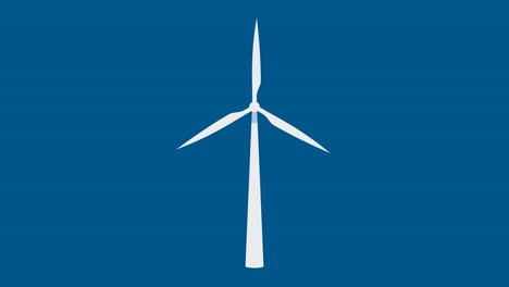 white wind turbine rotate loop on blue background.