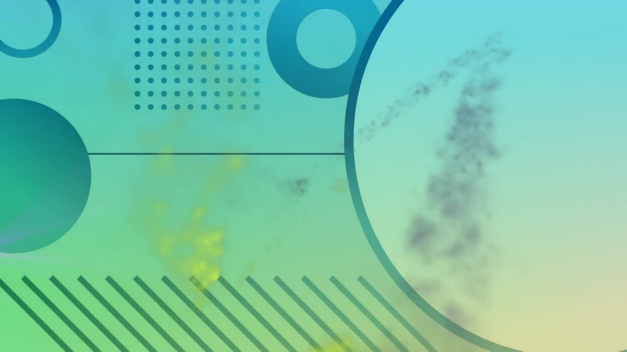 Animation of purple light flares moving over blue graphic elements on pale blue