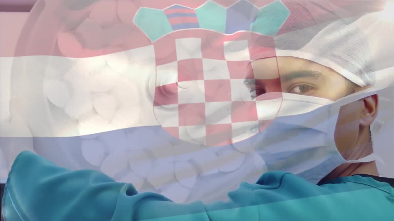 수술실에서 외과 의사 들 위 에 크로아티아 의  ⁇ 발 이 흔들리는 애니메이션