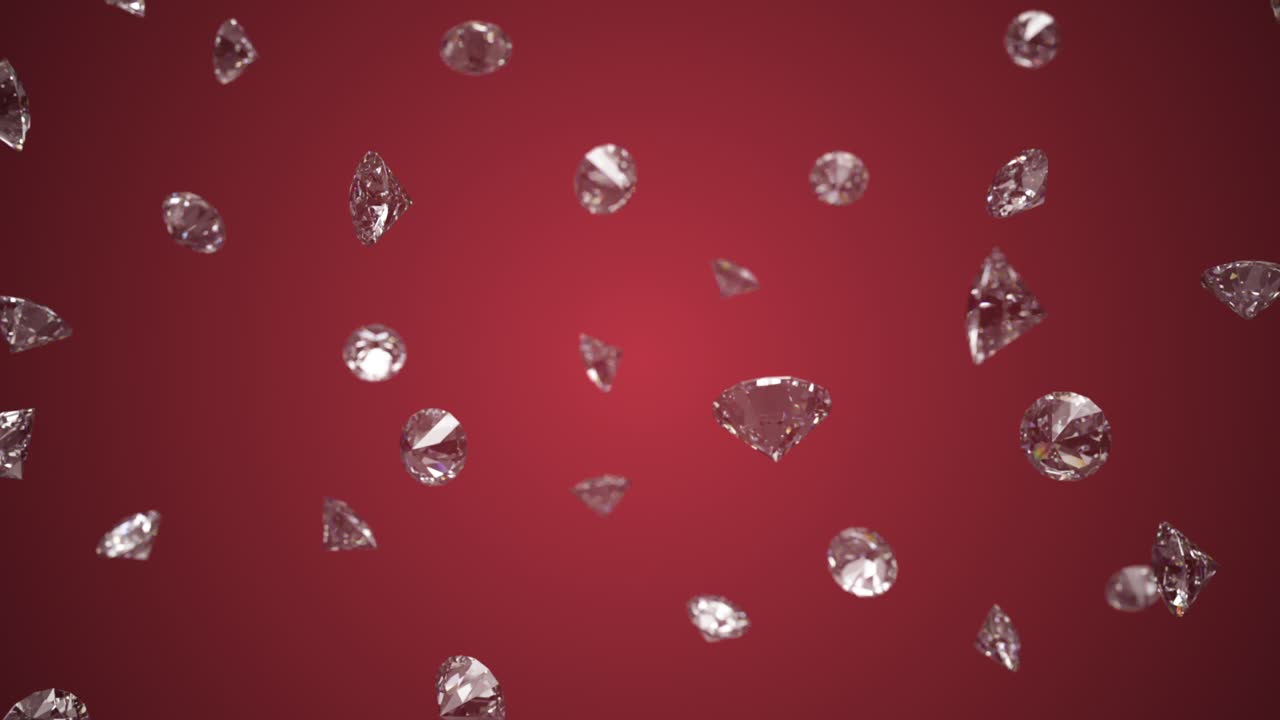 Diamonds Falling on Red Background