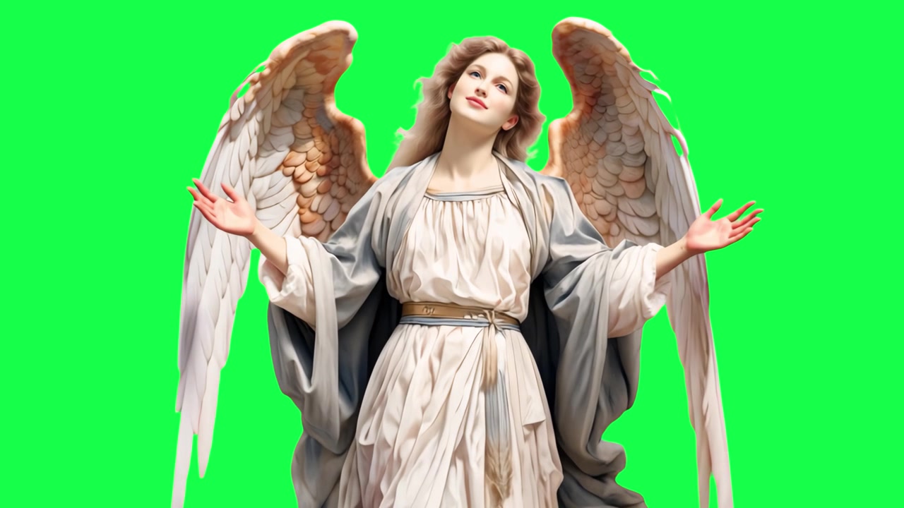 Serene Angel with Wings Blessing and Welcoming on Green Screen
