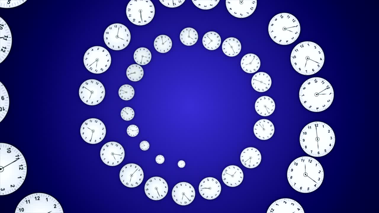 Animazione di orologi ad anello in caduta, concetto di tempo, rendering, sfondo, con canale alpha, loop