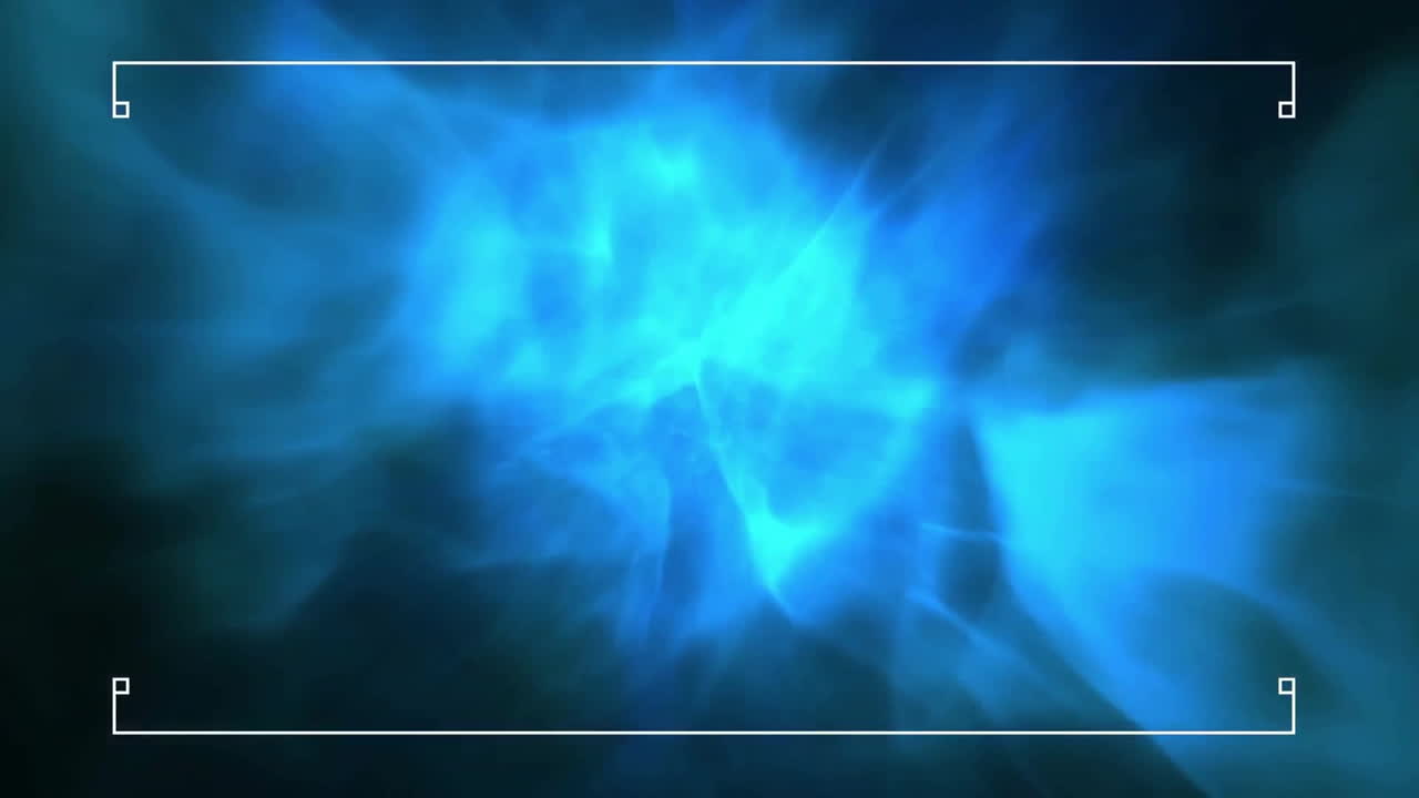 Animation of white frame over blue shapes on black background