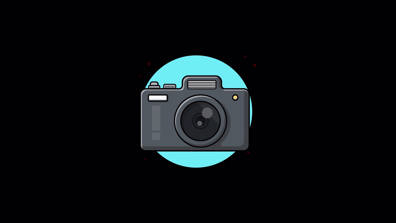 Animated Cartoon Digital Camera Icon on Black Background