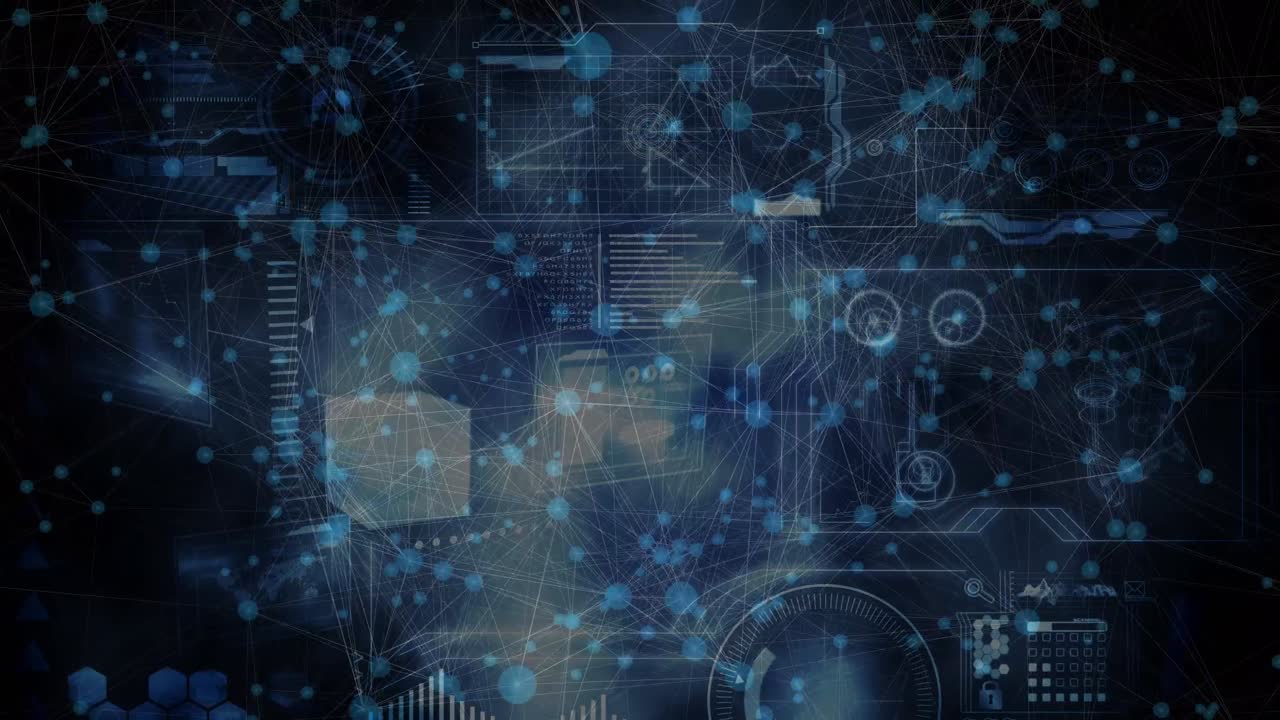 Animation of data processing over blue background