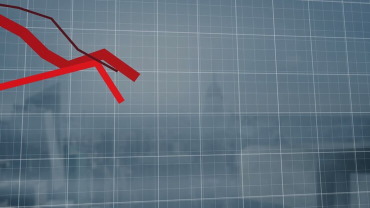 Animazione di linee rosse con elaborazione dati finanziari su paesaggio urbano.