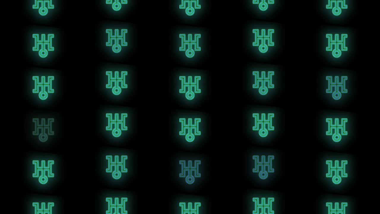 Pulsing neon green Japan icon pattern