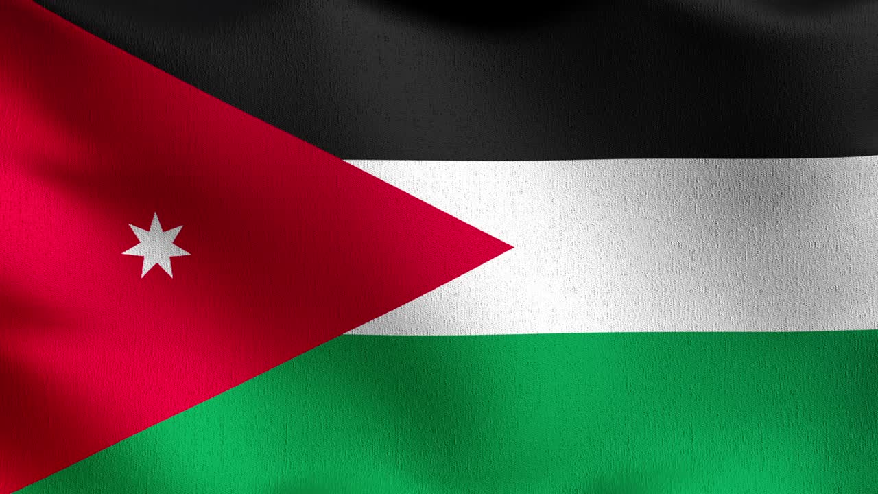bucle sin costura 4k vdo. bandera nacional de jordania soplando en el viento aislado. diseño abstracto patriótico oficial. ilustración de renderización 3d del símbolo de señal de agitación.