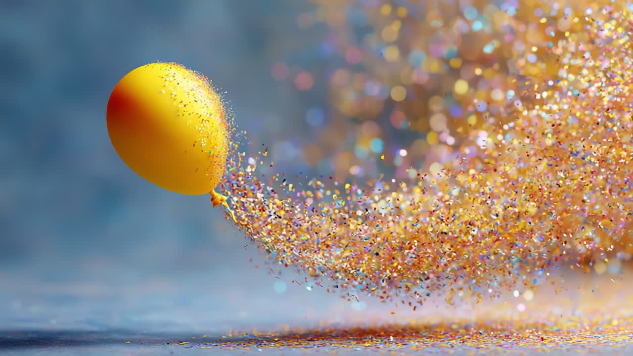A Vibrant Yellow Balloon Emitting a Colorful Stream of Glitter, Capturing the Essence of Celebration and Joyful Moments in This Stunning Visual Composition
