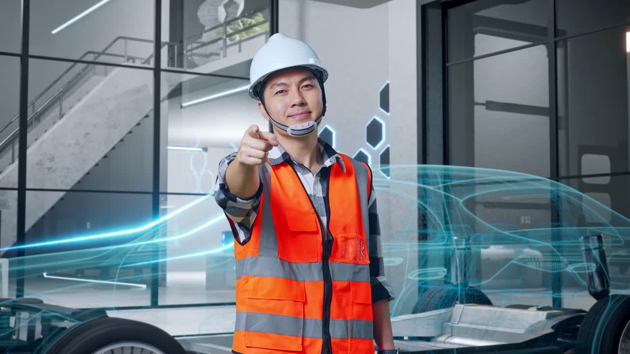 미래의 자동차 디자인을 가리키는 엔지니어