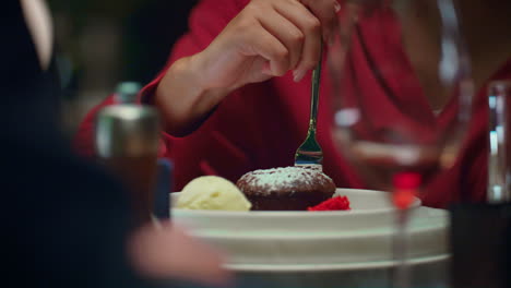 relationship couple sharing dessert food in luxury restaurant. date love concept